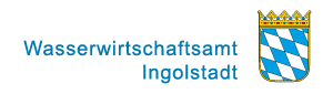 Zur Startseite des Wasserwirtschaftsamtes. Das Bild zeigt den Behördenschriftzug und das kleine Staatswappen des Freistaats Bayern